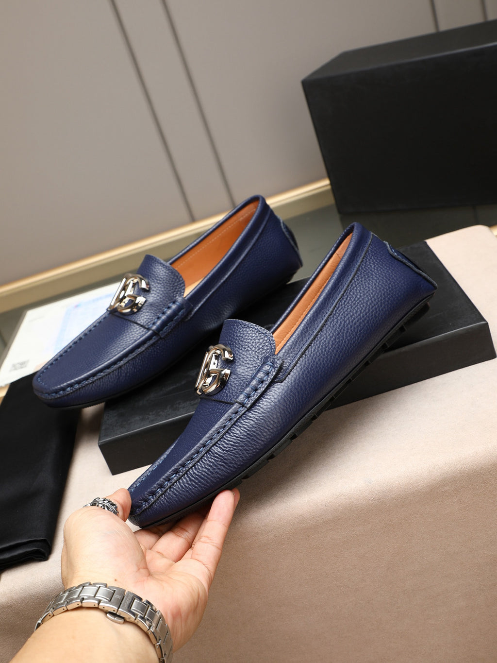 Dolce & Gabbana DG Men's Slip-On Moccasin Loafers with Metal Detail