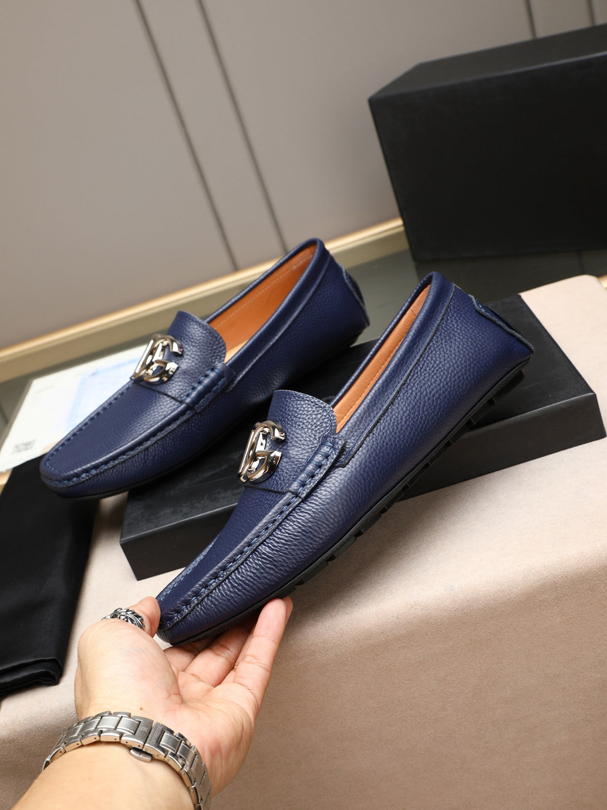 Dolce & Gabbana DG Men's Slip-On Moccasin Loafers with Metal Detail