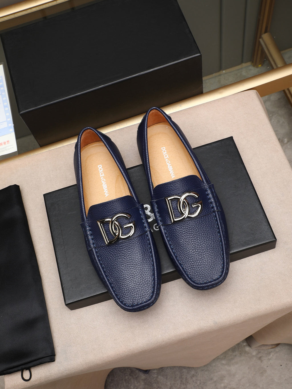 Dolce & Gabbana DG Men's Slip-On Moccasin Loafers with Metal Detail