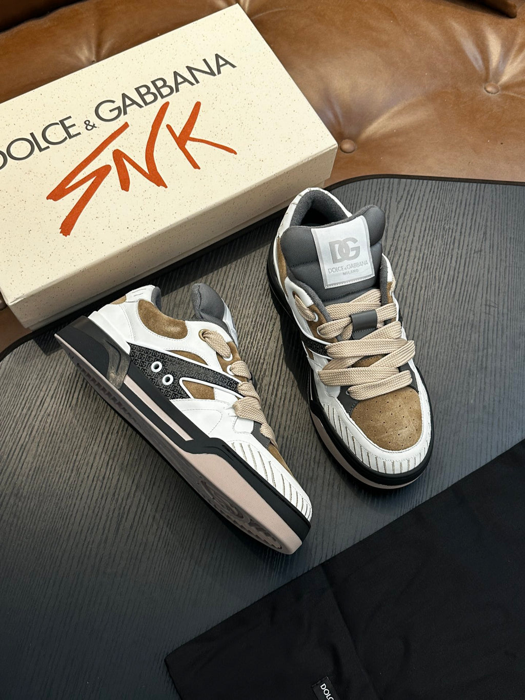 Dolce & Gabbana DG Cushion Calfskin Skate Sneakers with TPU Sole