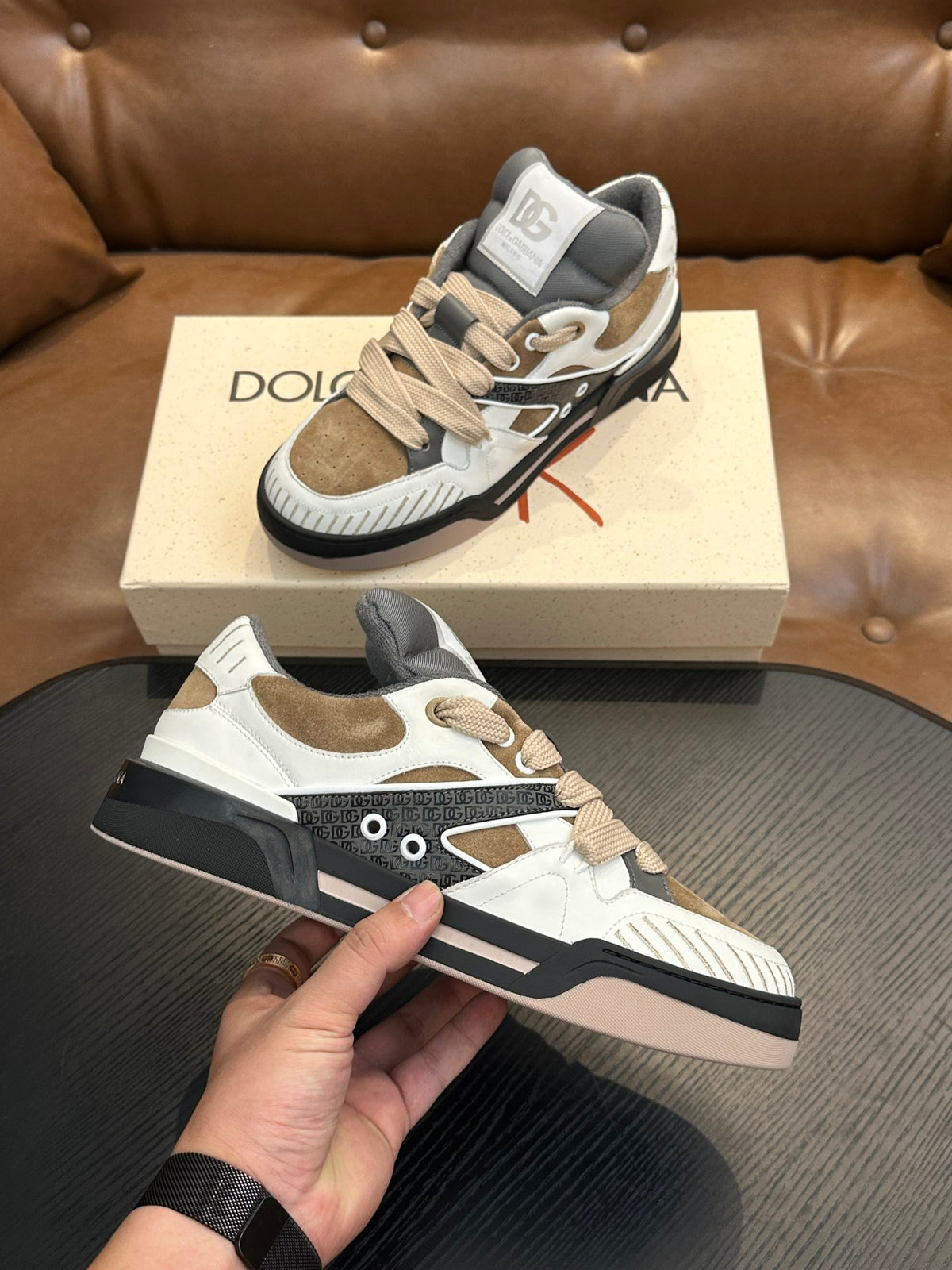 Dolce & Gabbana DG Cushion Calfskin Skate Sneakers with TPU Sole