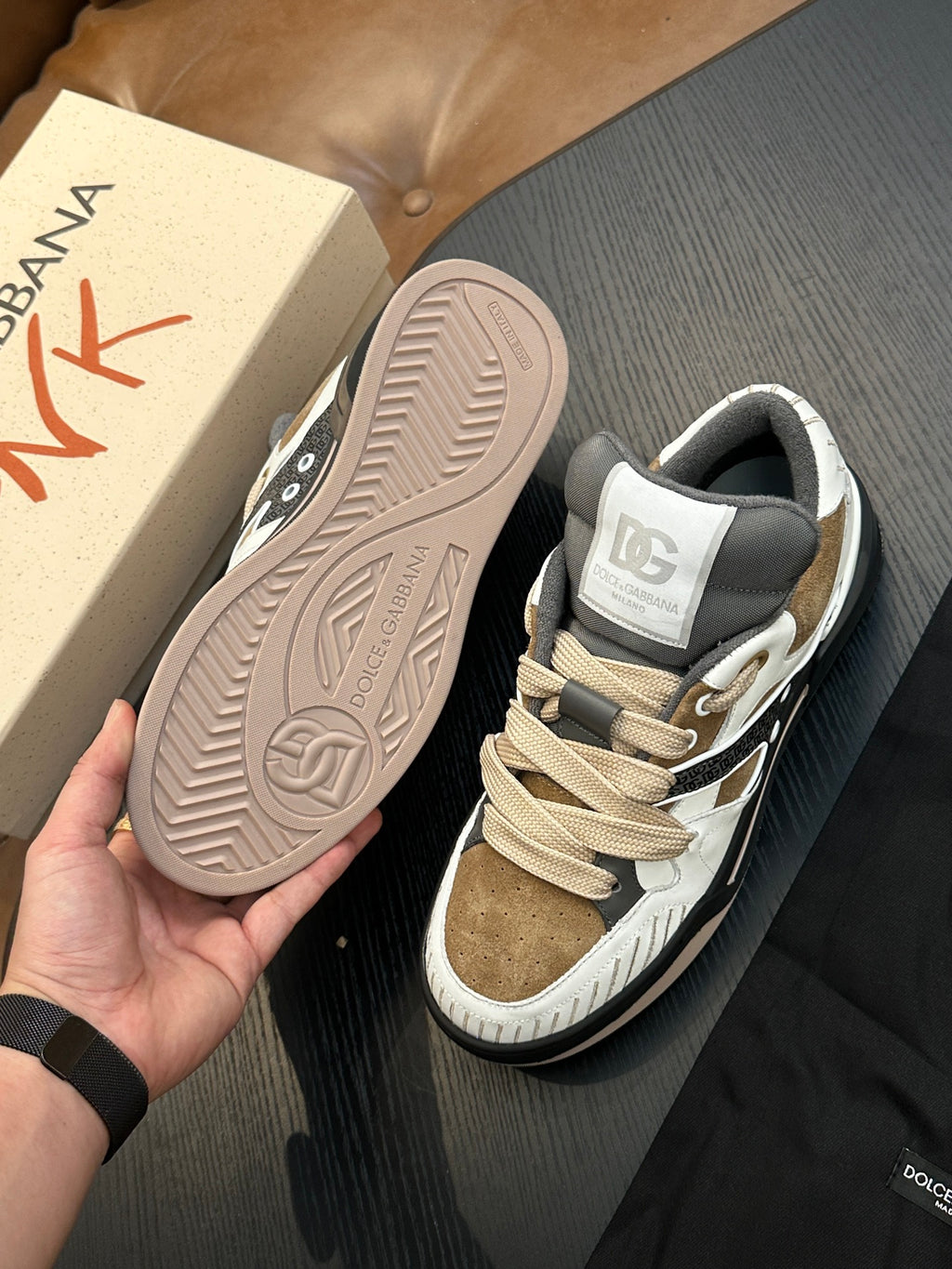Dolce & Gabbana DG Cushion Calfskin Skate Sneakers with TPU Sole
