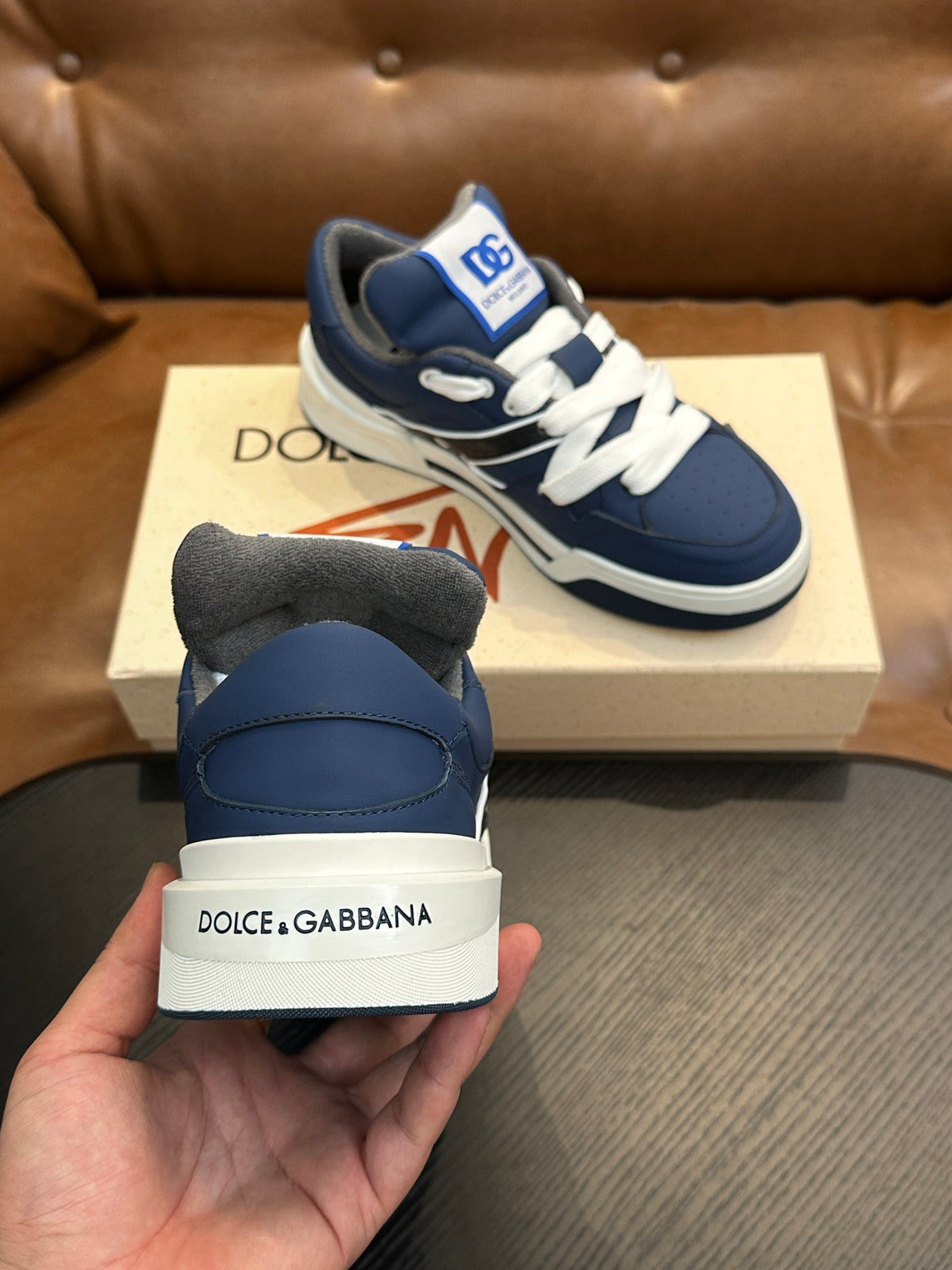 Dolce & Gabbana DG Cushion Calfskin Skate Sneakers with TPU Sole