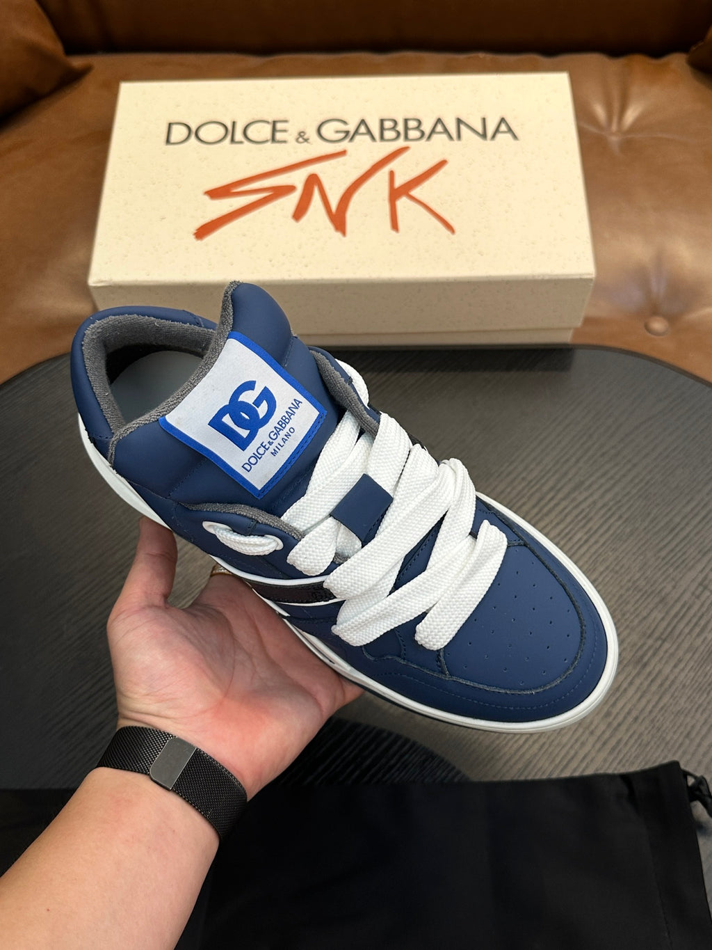 Dolce & Gabbana DG Cushion Calfskin Skate Sneakers with TPU Sole
