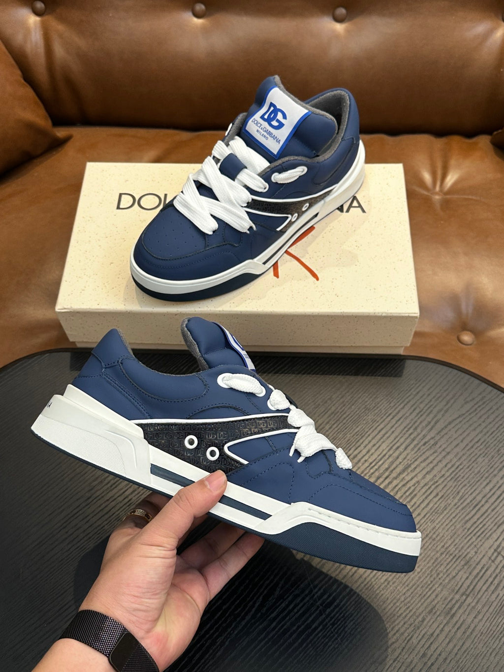Dolce & Gabbana DG Cushion Calfskin Skate Sneakers with TPU Sole