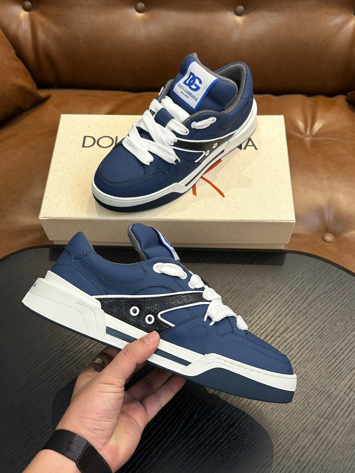 Dolce & Gabbana DG Cushion Calfskin Skate Sneakers with TPU Sole