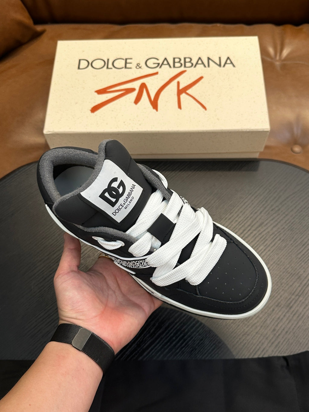 Dolce & Gabbana DG Cushion Calfskin Skate Sneakers with TPU Sole