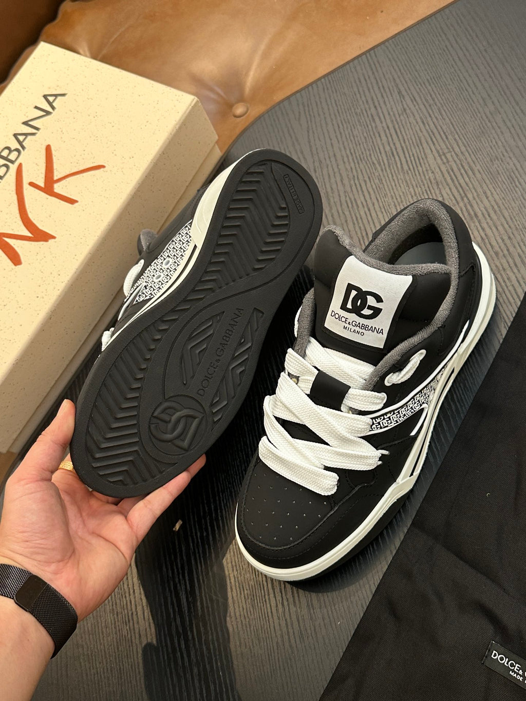 Dolce & Gabbana DG Cushion Calfskin Skate Sneakers with TPU Sole