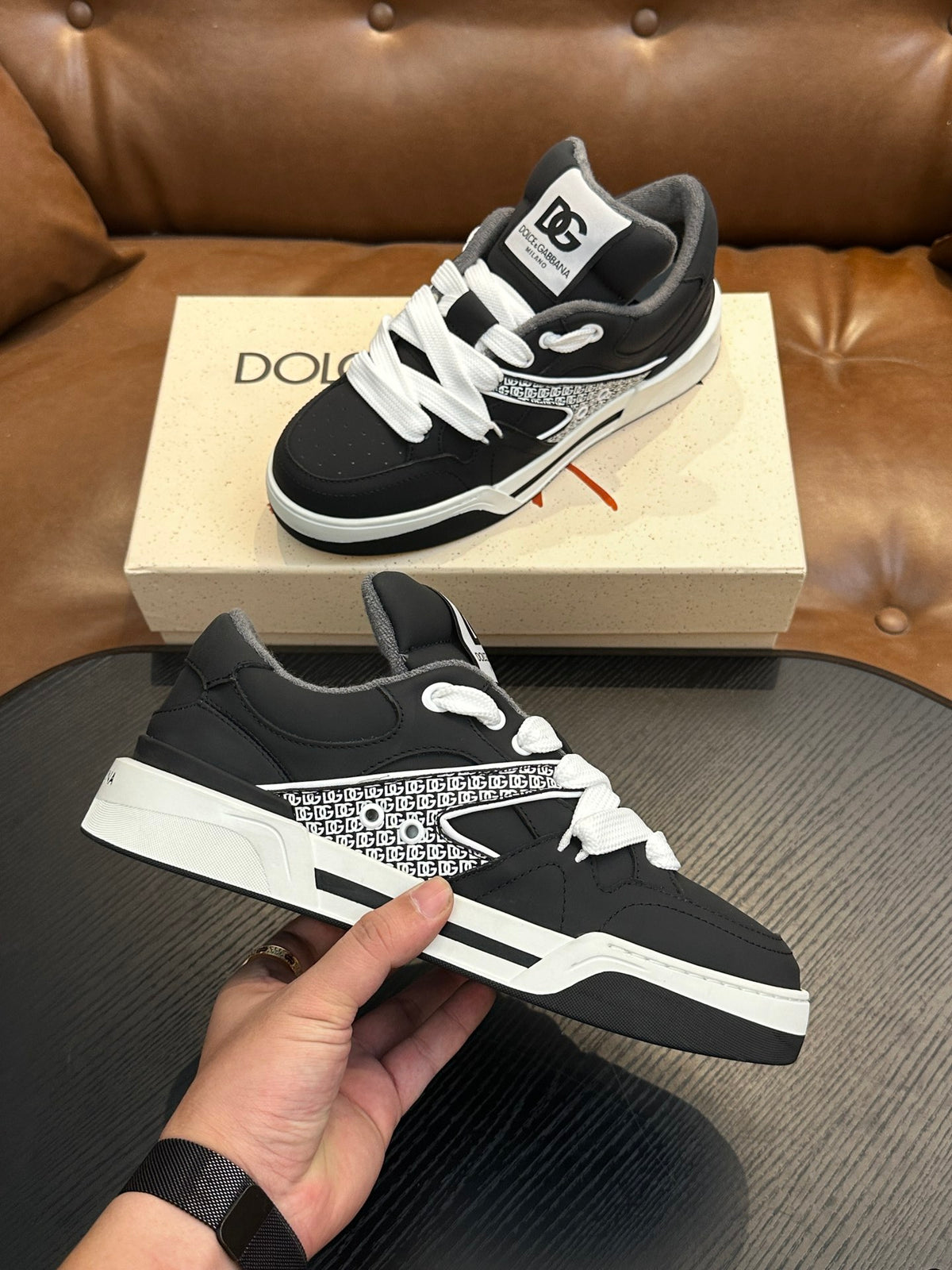 Dolce & Gabbana DG Cushion Calfskin Skate Sneakers with TPU Sole