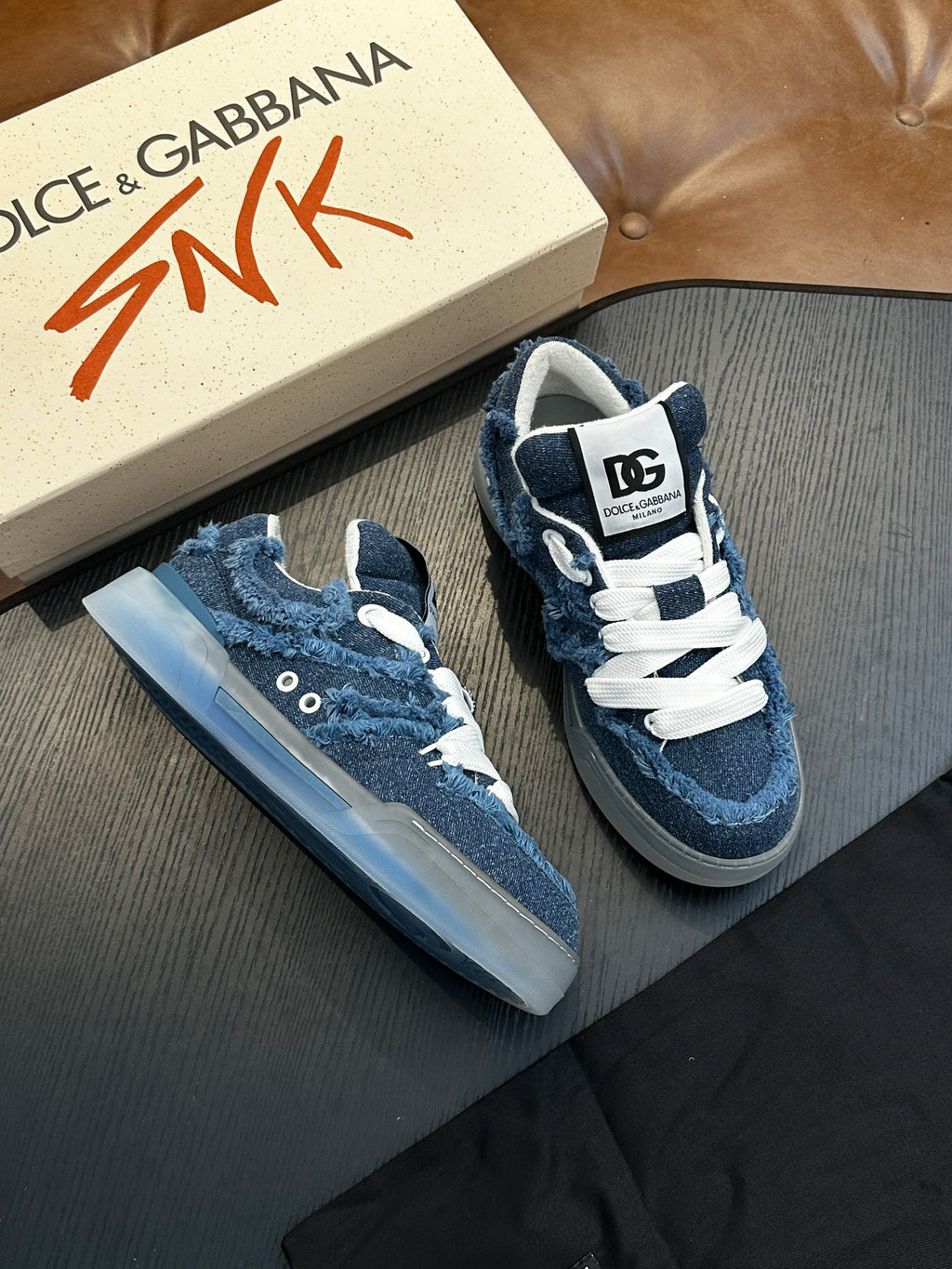 Dolce & Gabbana DG Cushion Calfskin Skate Sneakers with TPU Sole