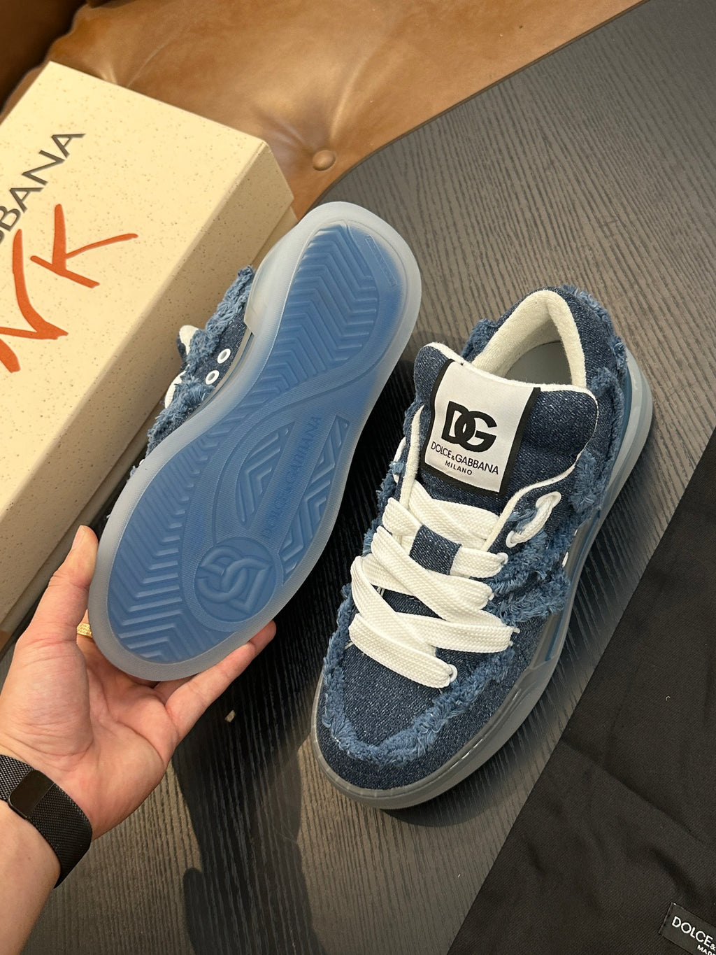 Dolce & Gabbana DG Cushion Calfskin Skate Sneakers with TPU Sole