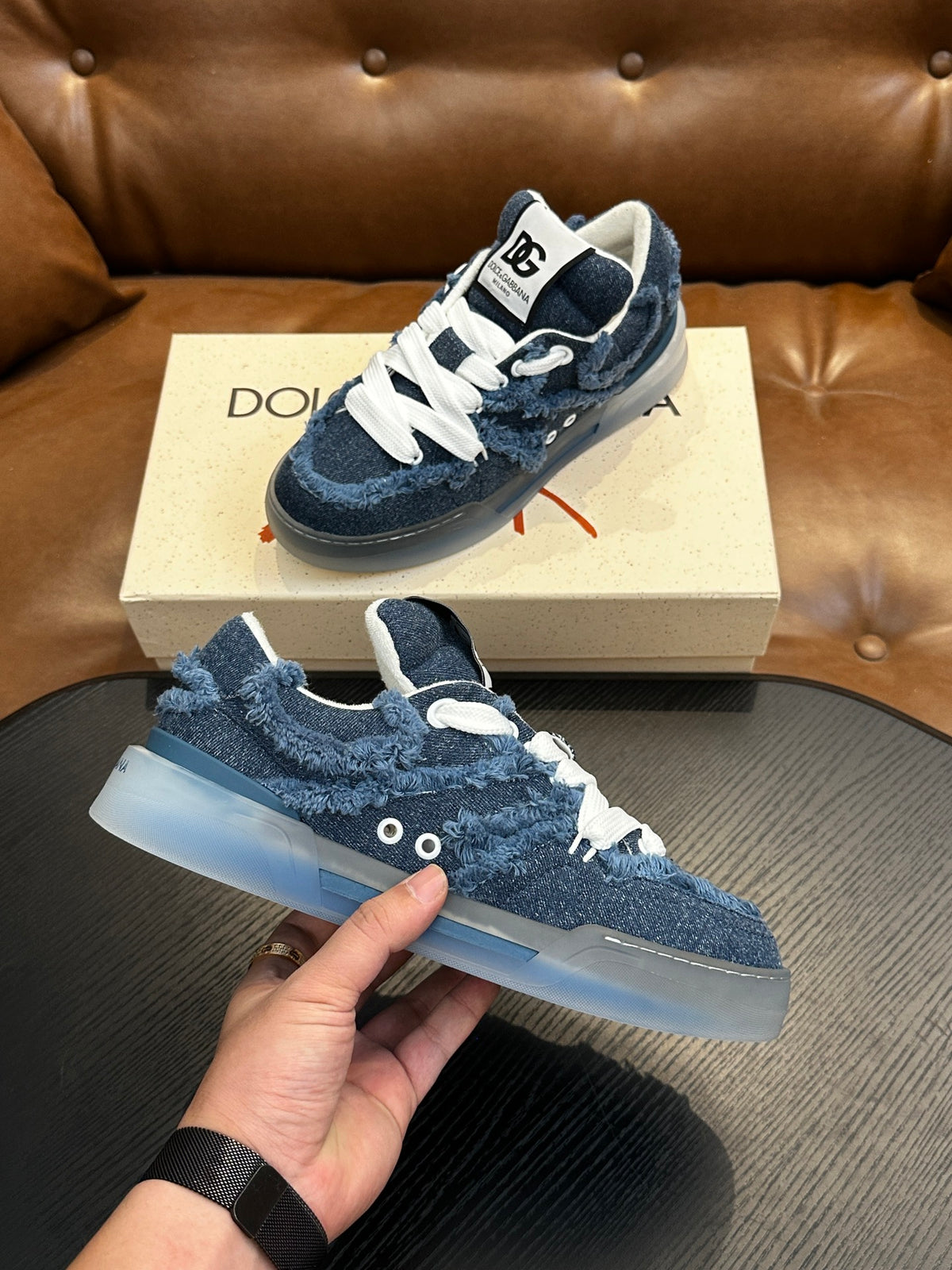 Dolce & Gabbana DG Cushion Calfskin Skate Sneakers with TPU Sole