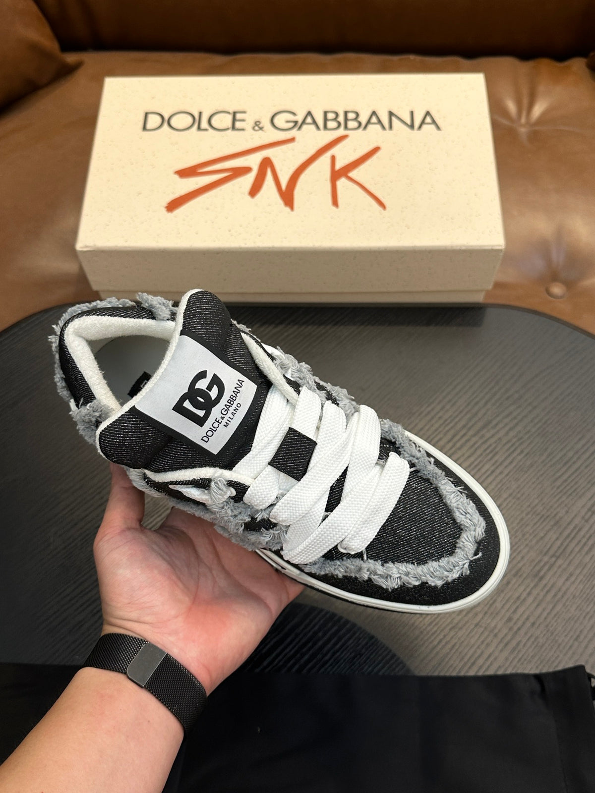 Dolce & Gabbana DG Cushion Calfskin Skate Sneakers with TPU Sole