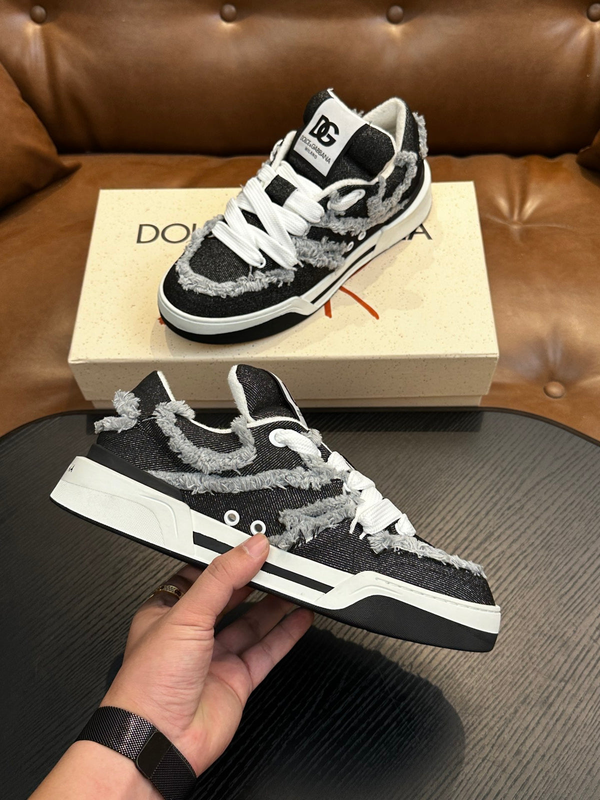 Dolce & Gabbana DG Cushion Calfskin Skate Sneakers with TPU Sole