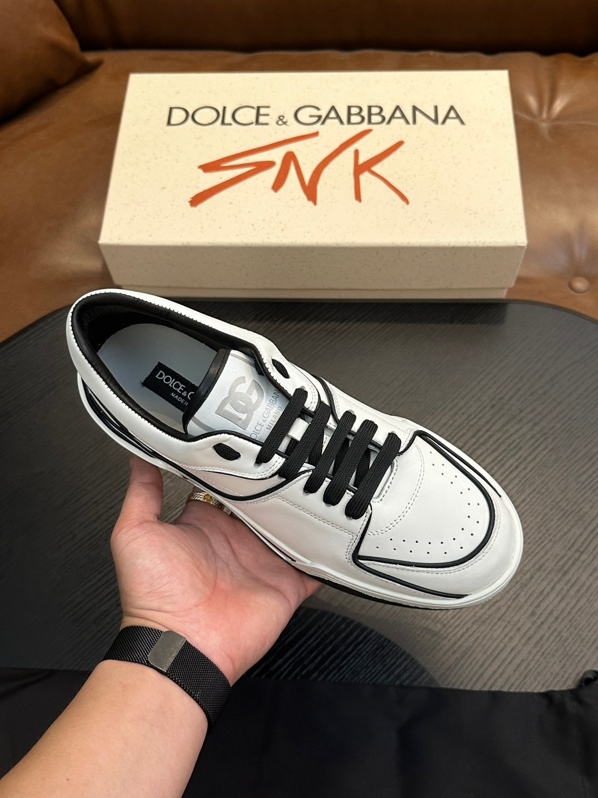 Dolce & Gabbana DG Cushion Calfskin Skate Sneakers with TPU Sole