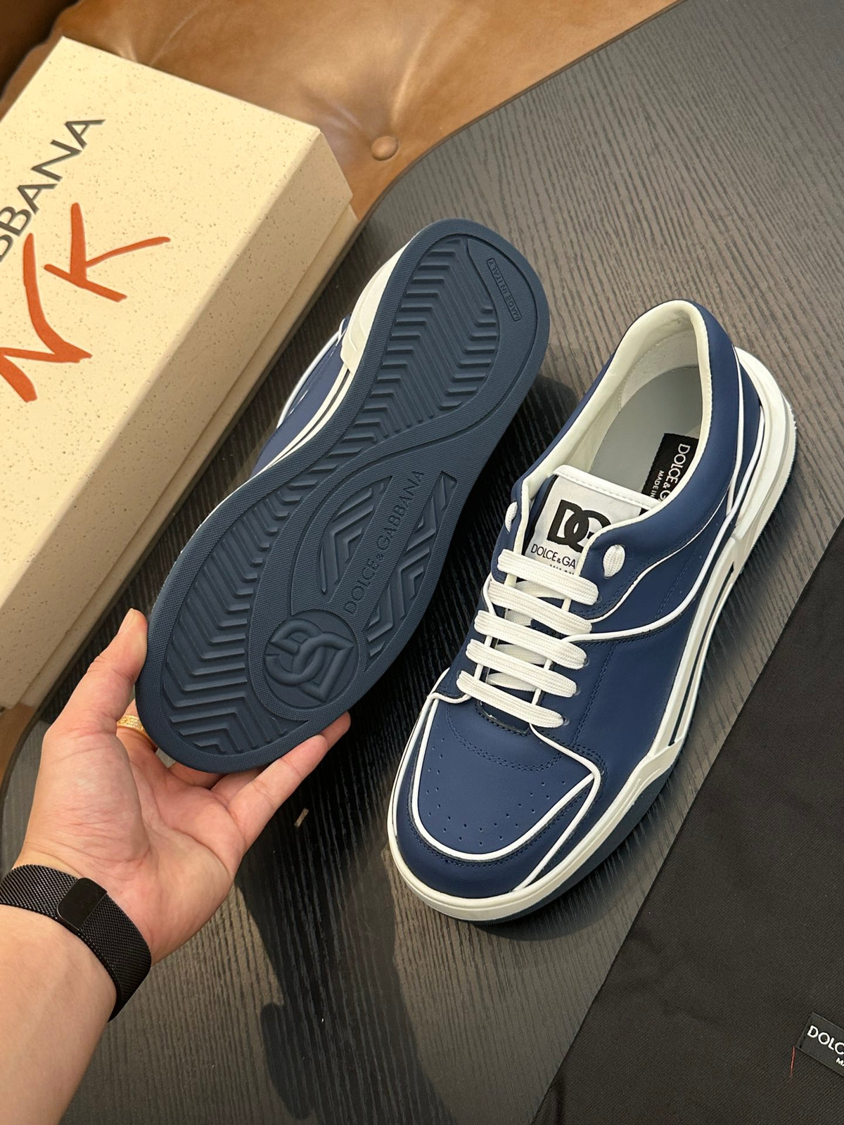 Dolce & Gabbana DG Cushion Calfskin Skate Sneakers with TPU Sole