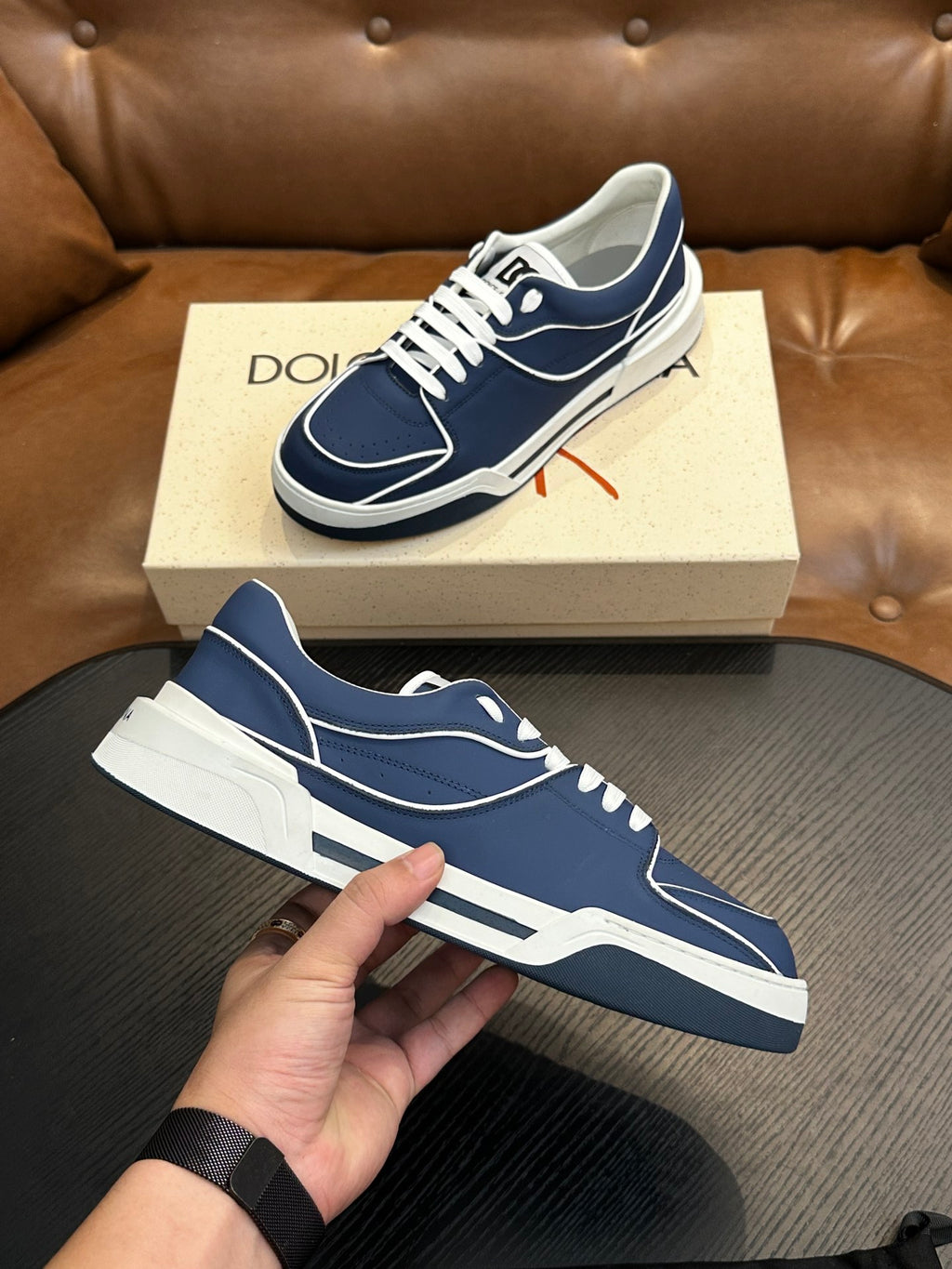 Dolce & Gabbana DG Cushion Calfskin Skate Sneakers with TPU Sole
