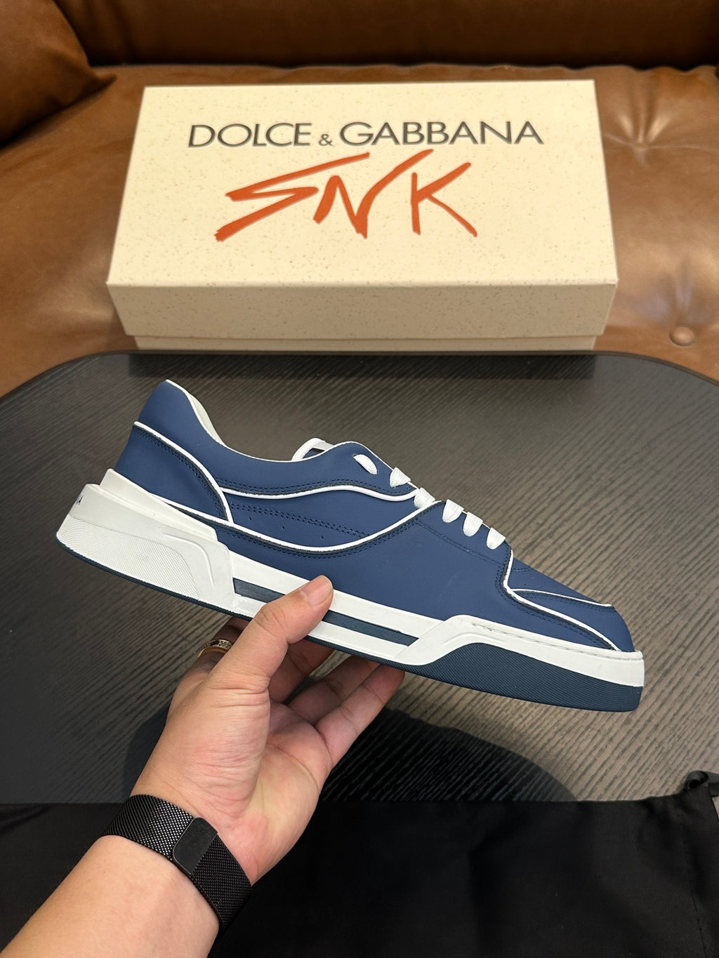 Dolce & Gabbana DG Cushion Calfskin Skate Sneakers with TPU Sole