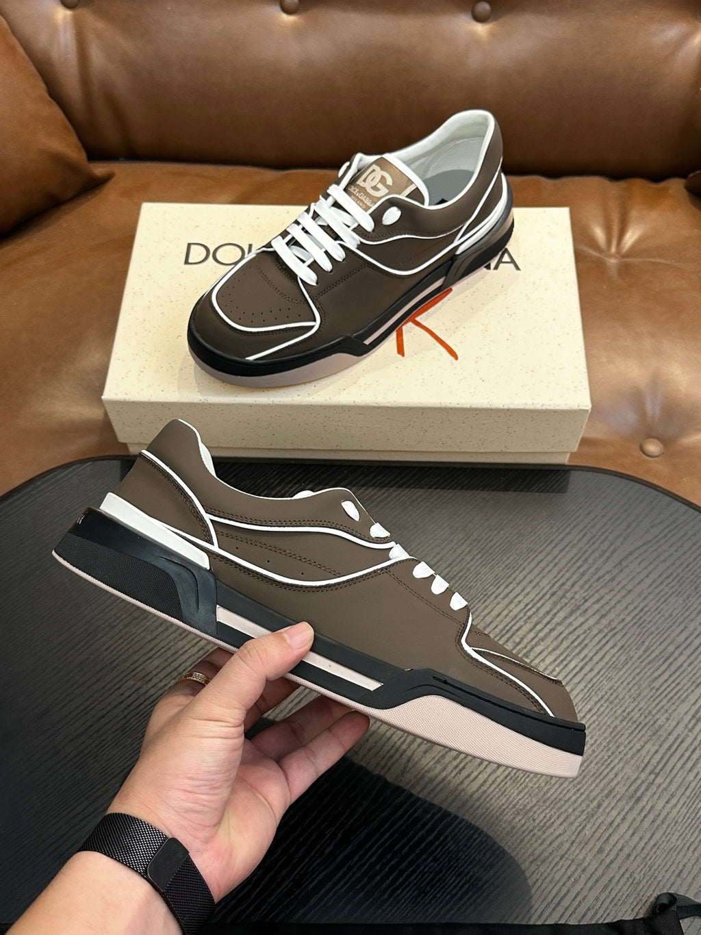 Dolce & Gabbana DG Cushion Calfskin Skate Sneakers with TPU Sole