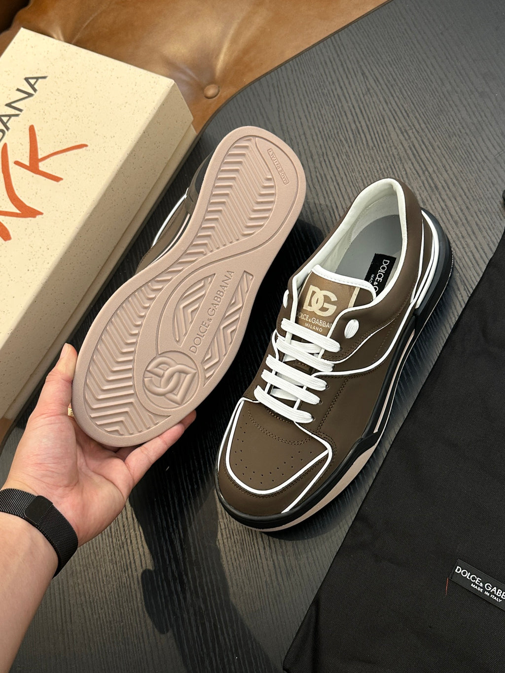 Dolce & Gabbana DG Cushion Calfskin Skate Sneakers with TPU Sole