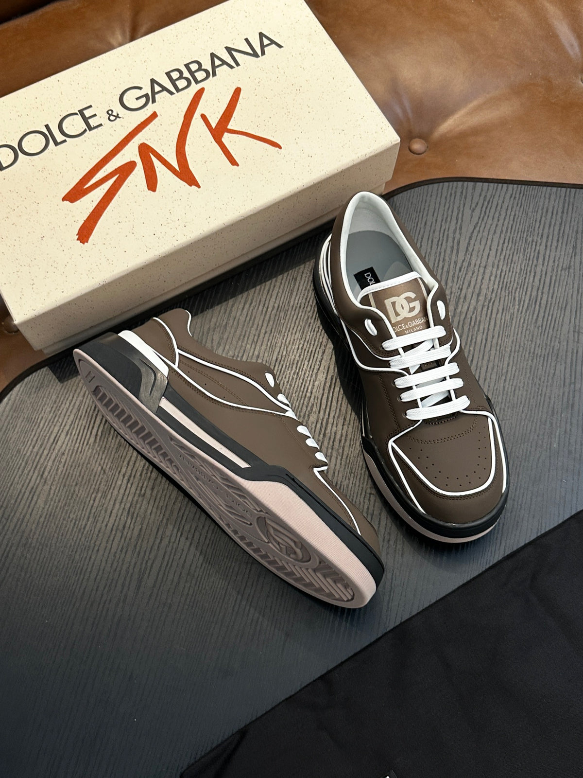 Dolce & Gabbana DG Cushion Calfskin Skate Sneakers with TPU Sole