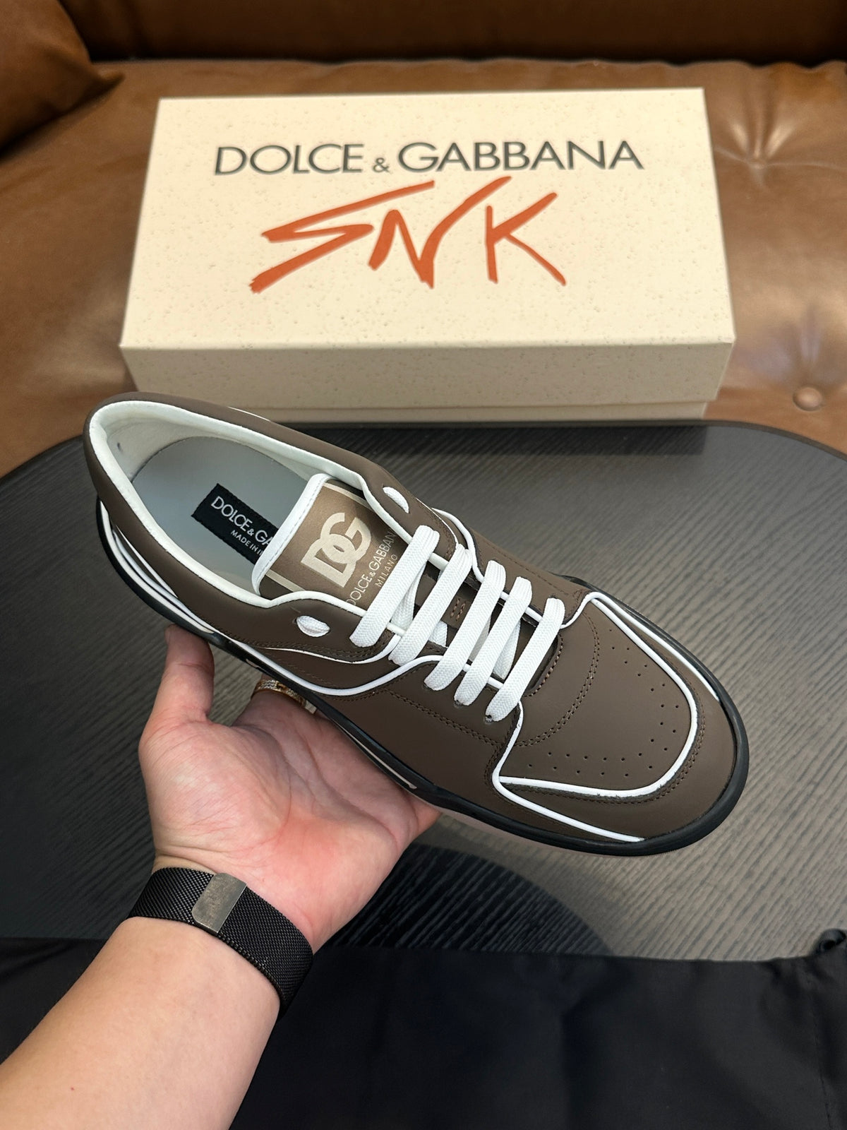 Dolce & Gabbana DG Cushion Calfskin Skate Sneakers with TPU Sole