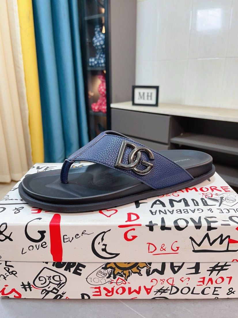 Dolce & Gabbana DG Men's Leather Strap Sandals with Aluminum Buckle