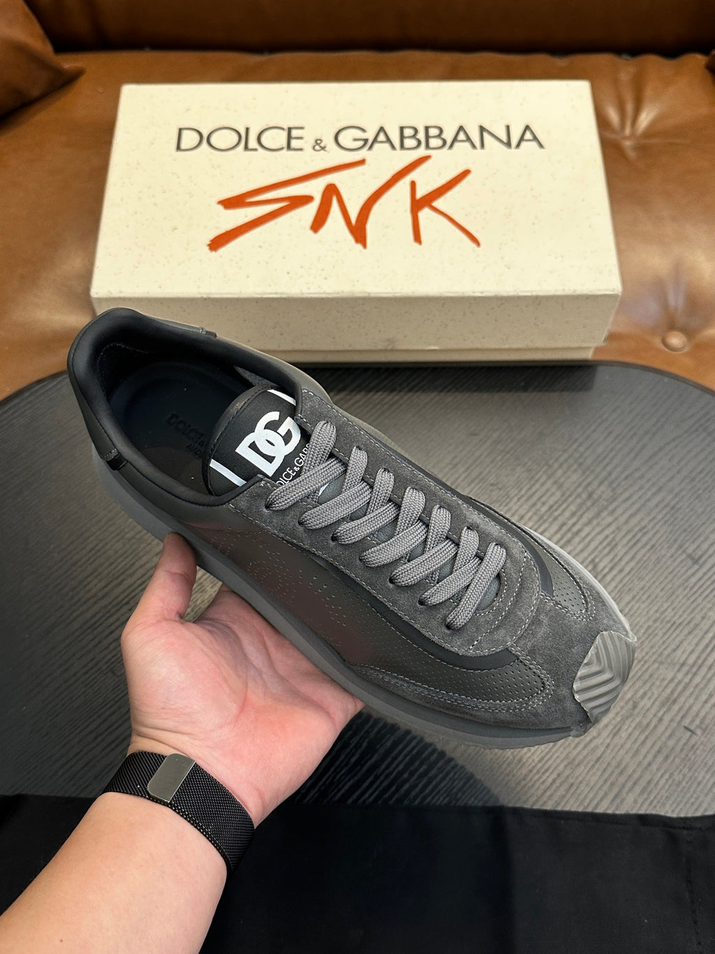 Dolce & Gabbana DG Cushion Calfskin Skate Sneakers with TPU Sole