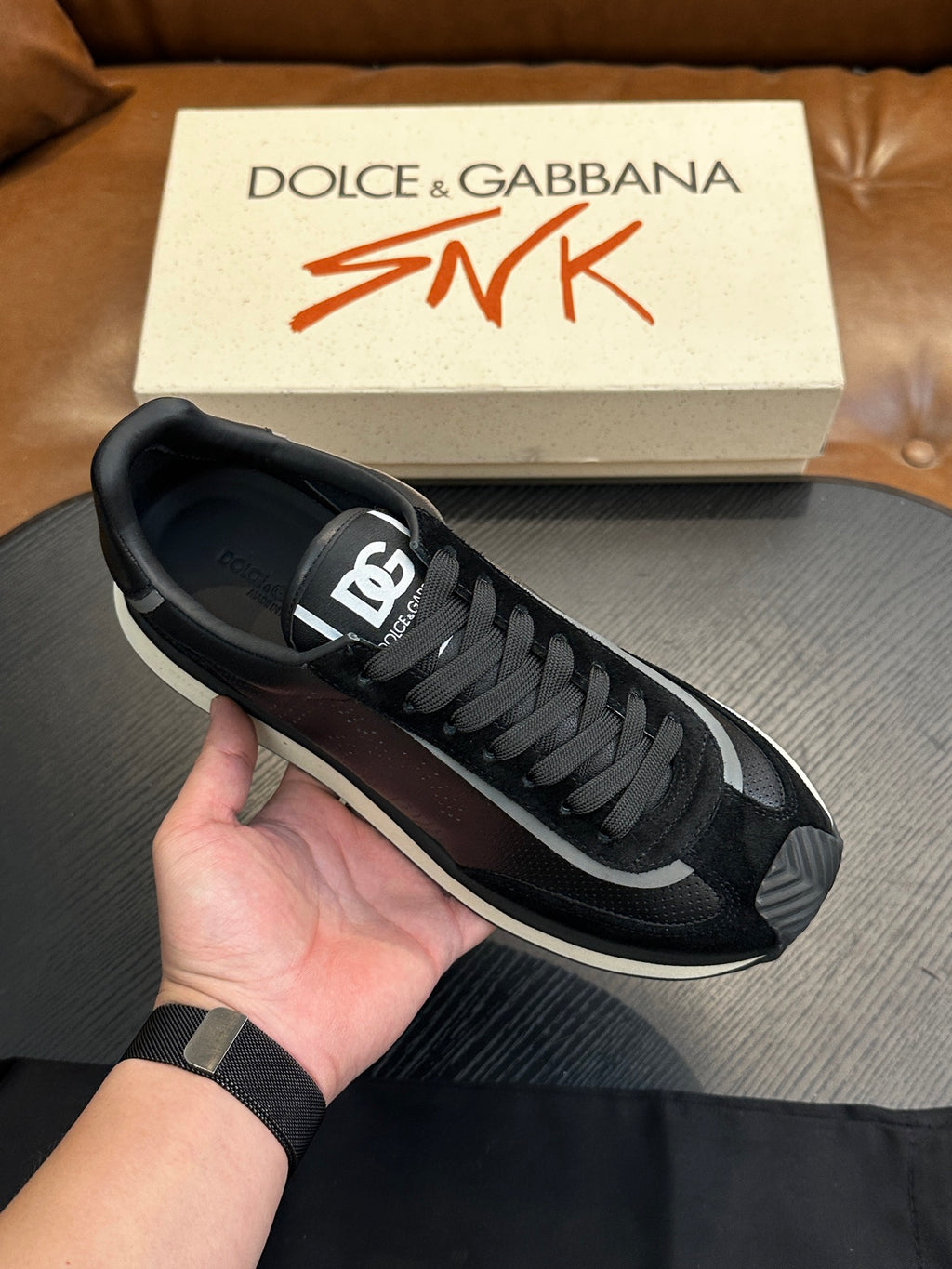 Dolce & Gabbana DG Cushion Calfskin Skate Sneakers with TPU Sole