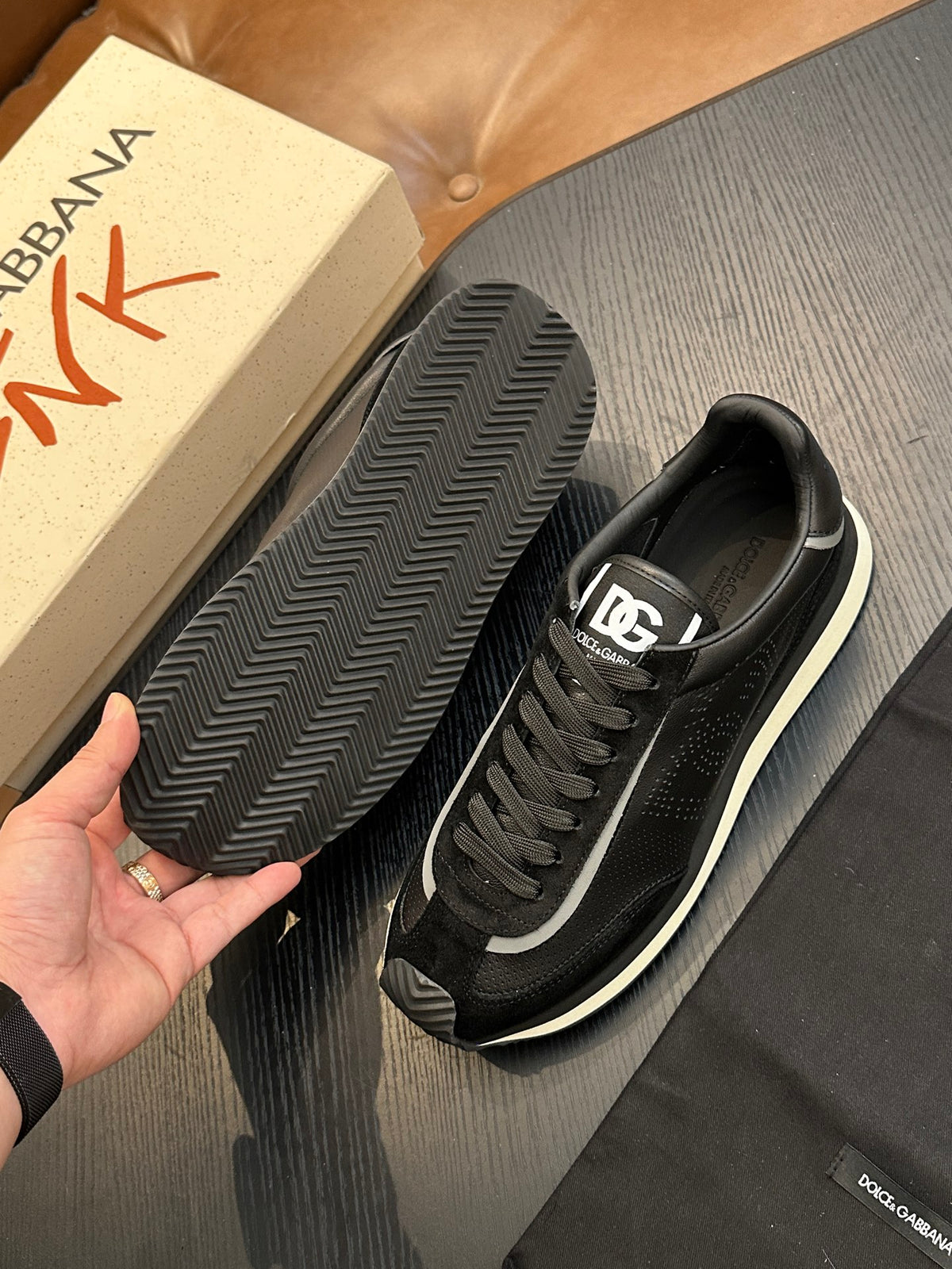 Dolce & Gabbana DG Cushion Calfskin Skate Sneakers with TPU Sole