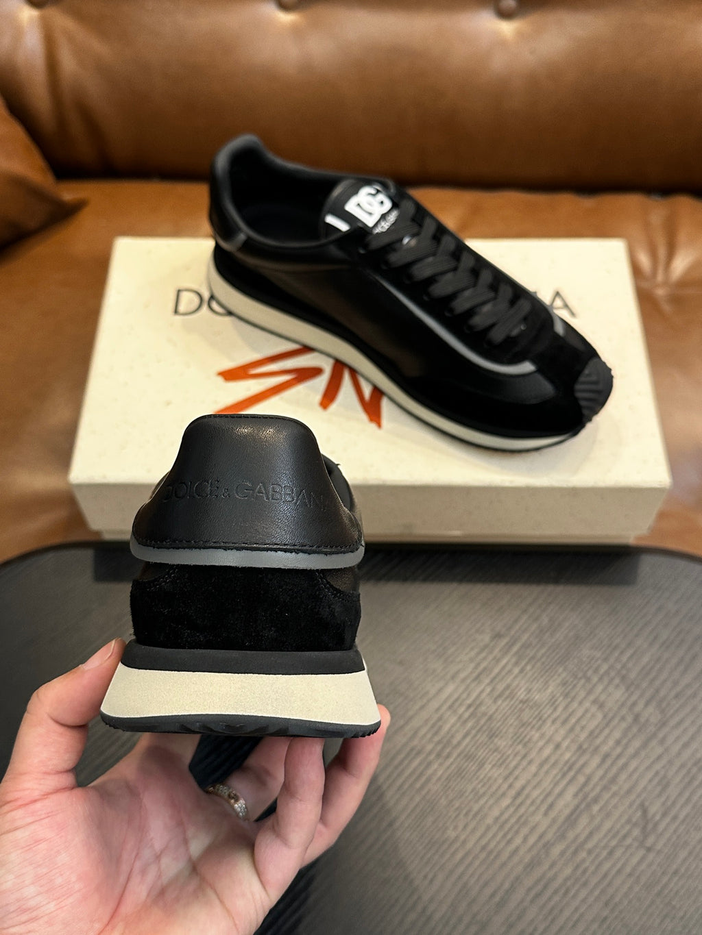 Dolce & Gabbana DG Cushion Calfskin Skate Sneakers with TPU Sole
