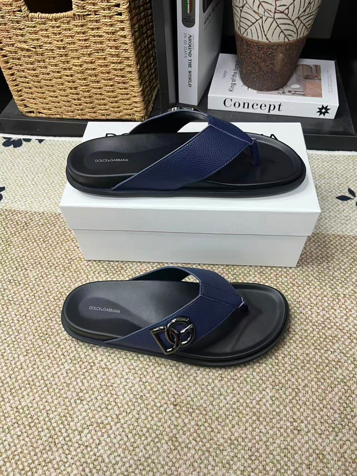 Dolce & Gabbana DG Men's Leather Strap Sandals with Aluminum Buckle