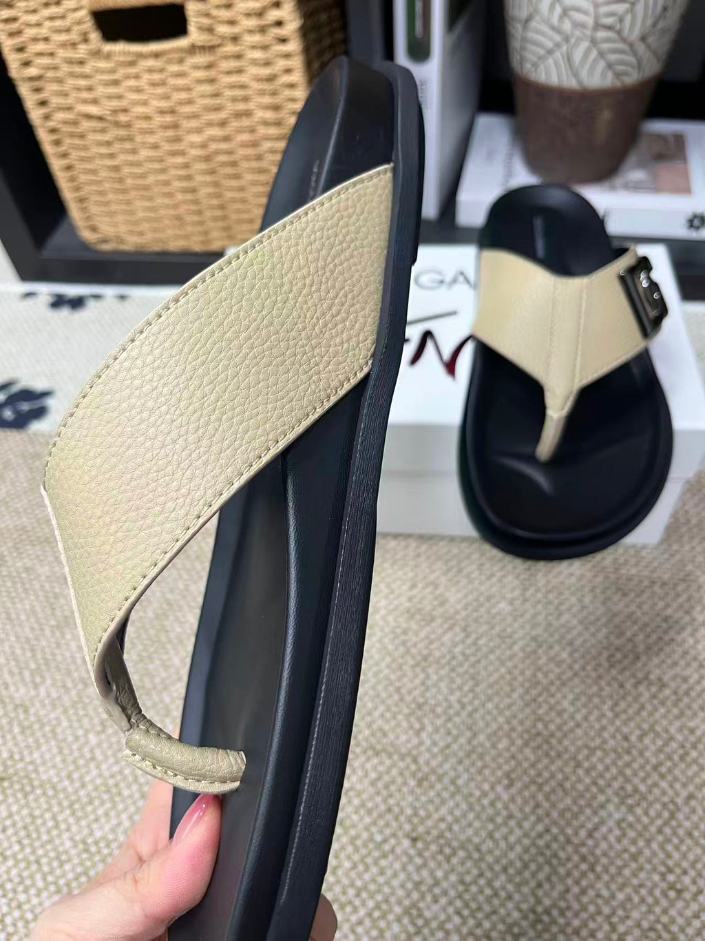 Dolce & Gabbana DG Men's Leather Strap Sandals with Aluminum Buckle