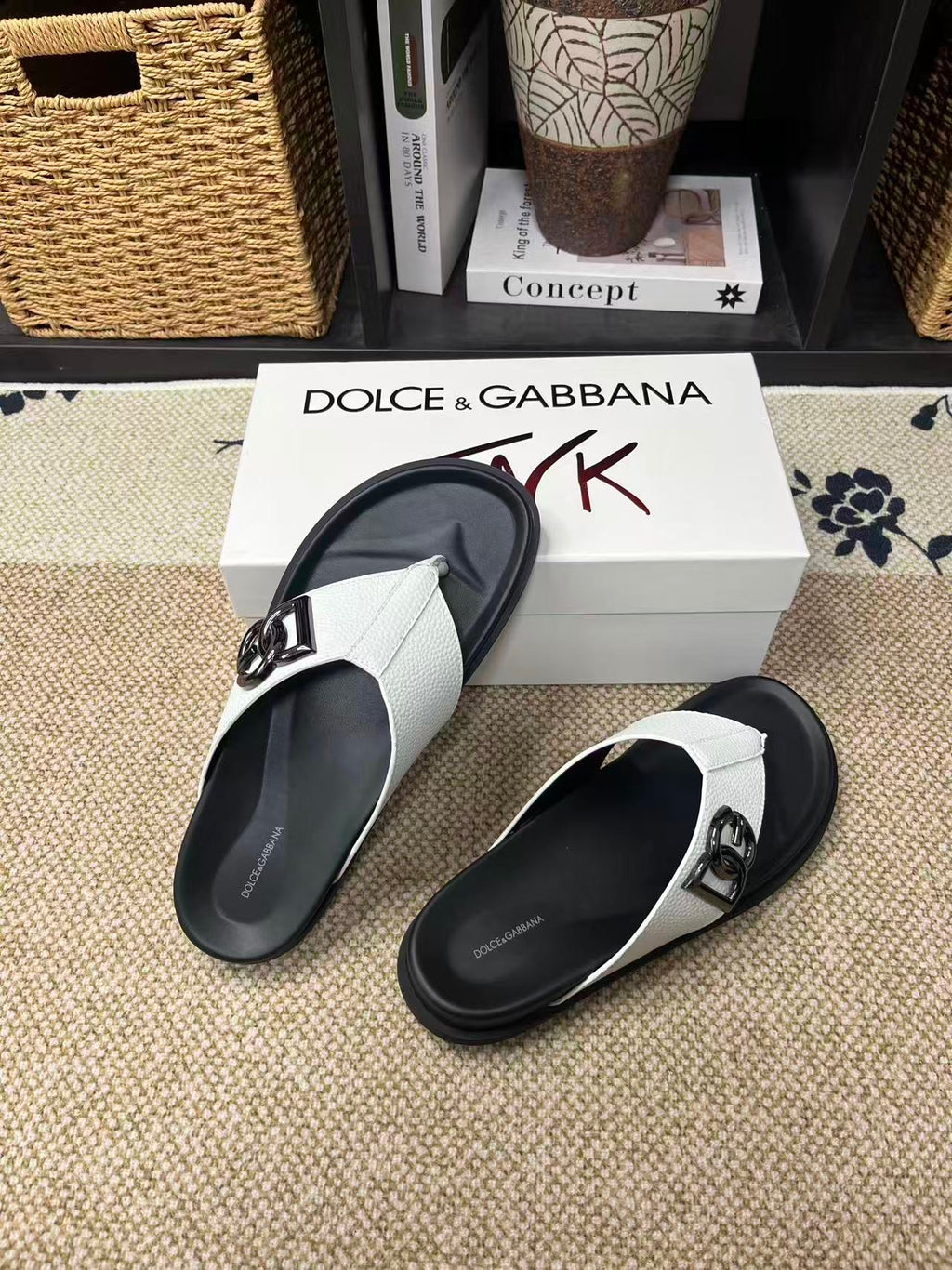 Dolce & Gabbana DG Men's Leather Strap Sandals with Aluminum Buckle