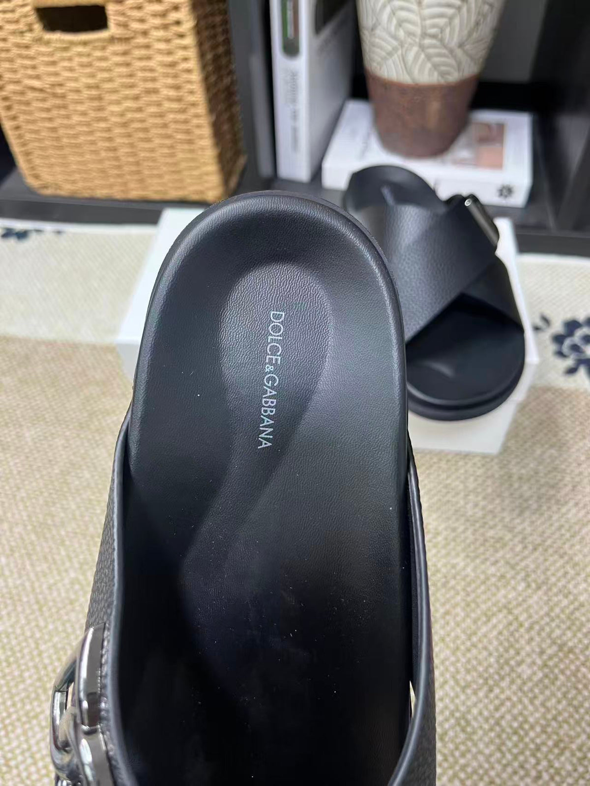Dolce & Gabbana DG Men's Leather Strap Sandals with Aluminum Buckle
