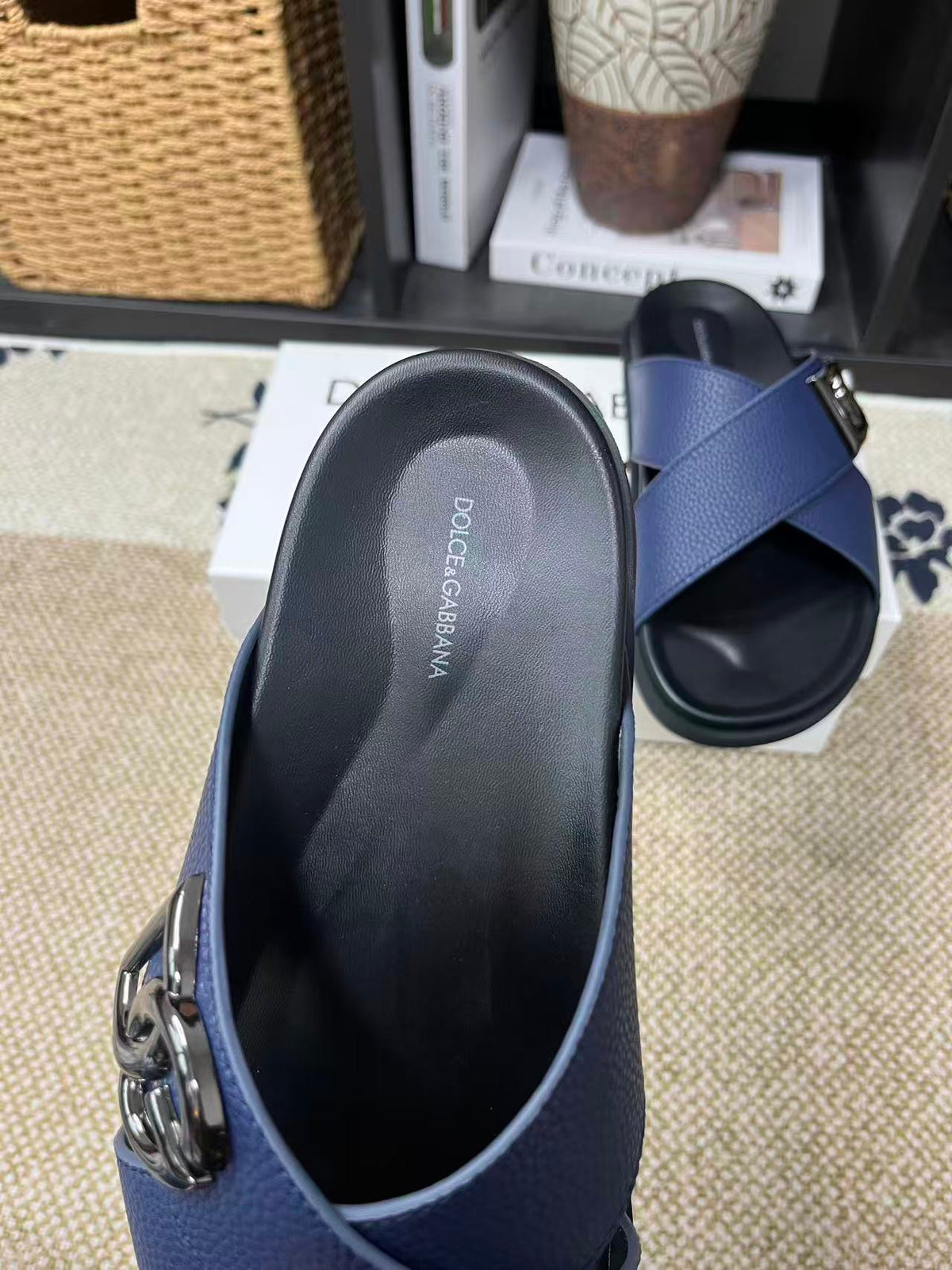 Dolce & Gabbana DG Men's Leather Strap Sandals with Aluminum Buckle