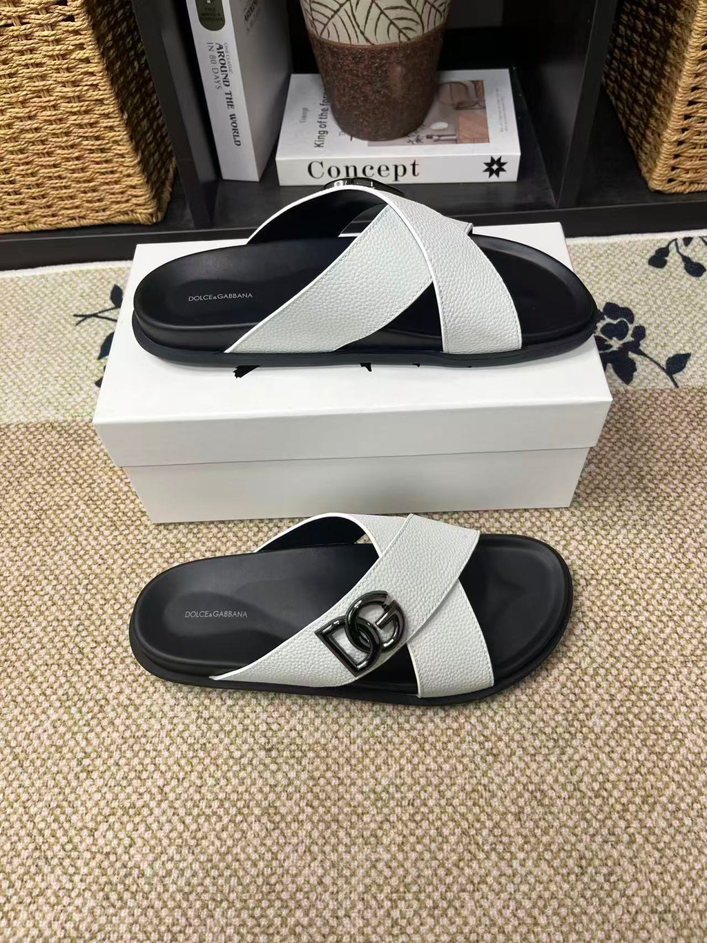 Dolce & Gabbana DG Men's Leather Strap Sandals with Aluminum Buckle