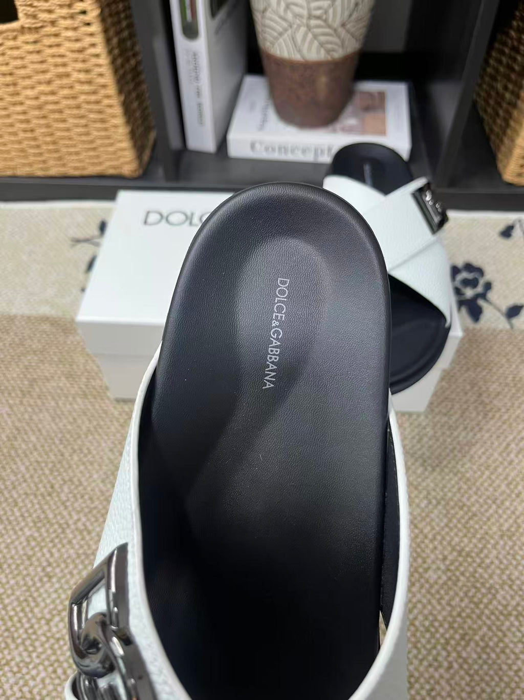 Dolce & Gabbana DG Men's Leather Strap Sandals with Aluminum Buckle
