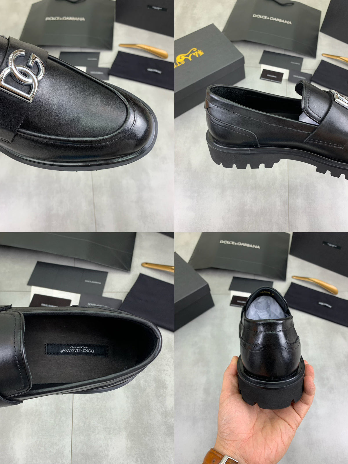 Dolce & Gabbana DG Men's Slip-On Moccasin Loafers with Metal Detail