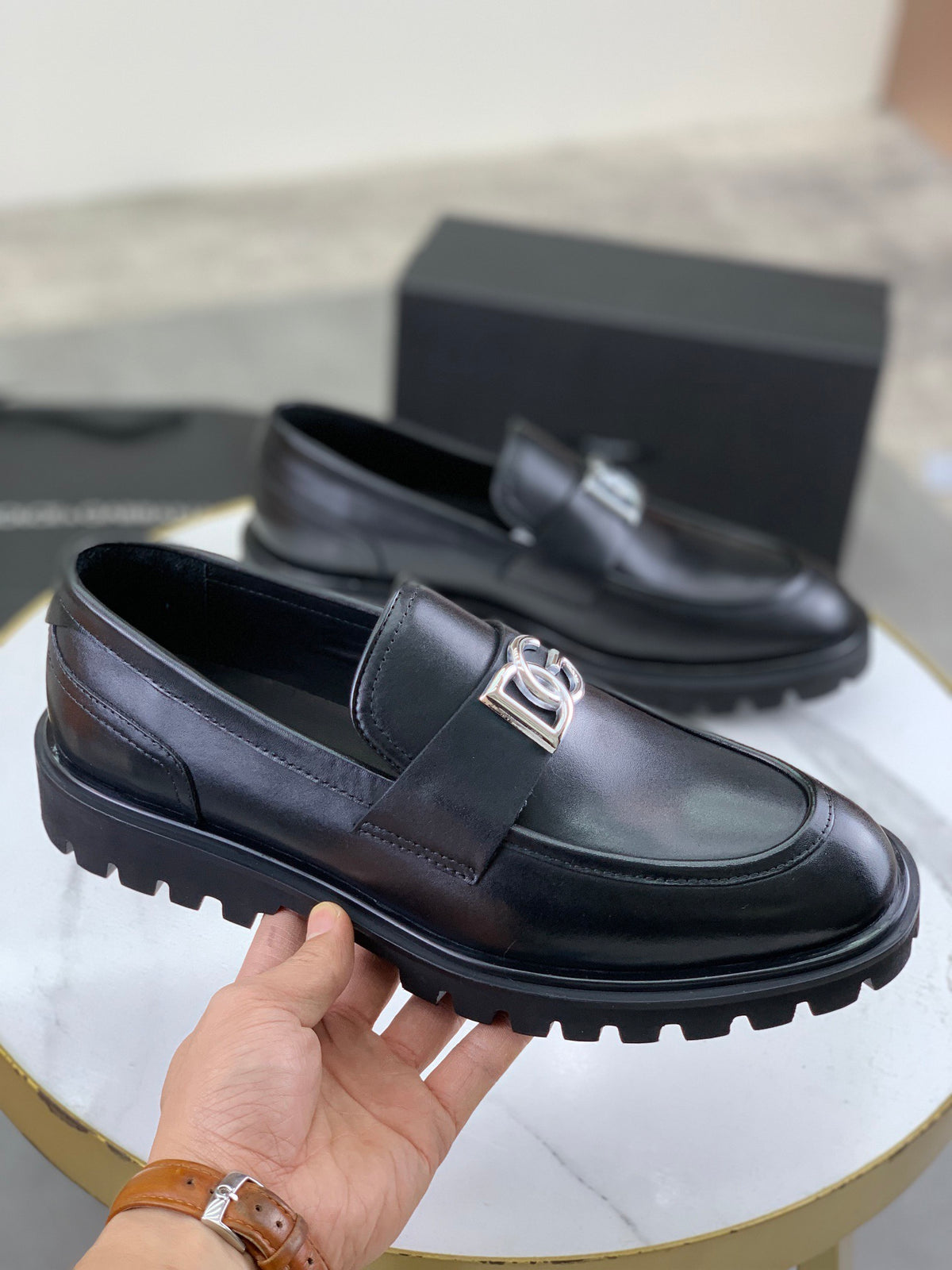 Dolce & Gabbana DG Men's Slip-On Moccasin Loafers with Metal Detail