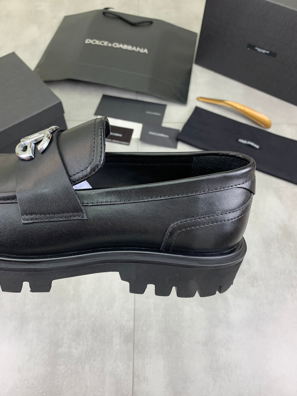 Dolce & Gabbana DG Men's Slip-On Moccasin Loafers with Metal Detail