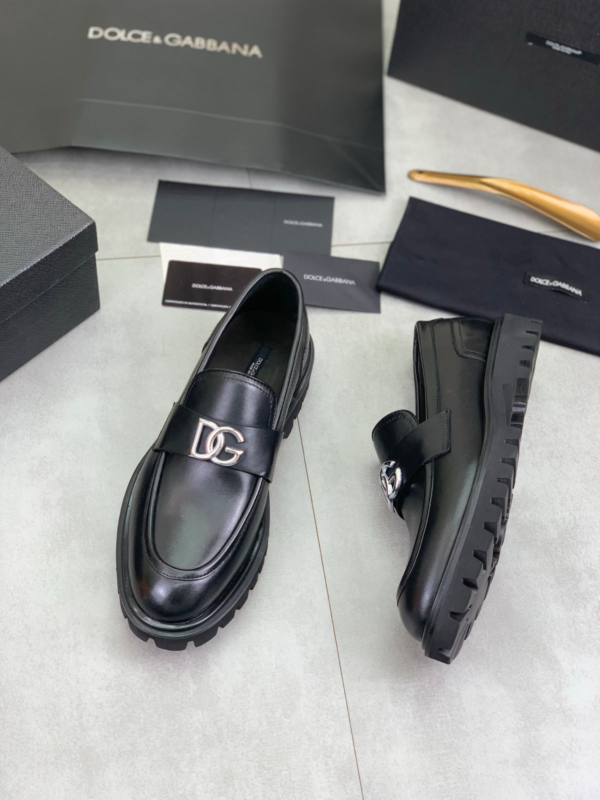 Dolce & Gabbana DG Men's Slip-On Moccasin Loafers with Metal Detail