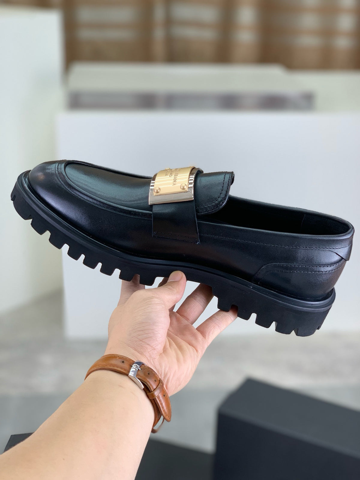 Dolce & Gabbana DG Men's Slip-On Moccasin Loafers with Metal Detail