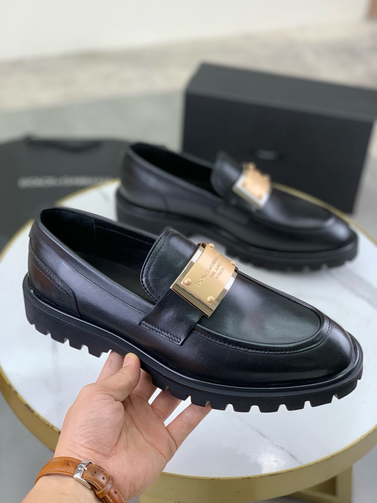 Dolce & Gabbana DG Men's Slip-On Moccasin Loafers with Metal Detail