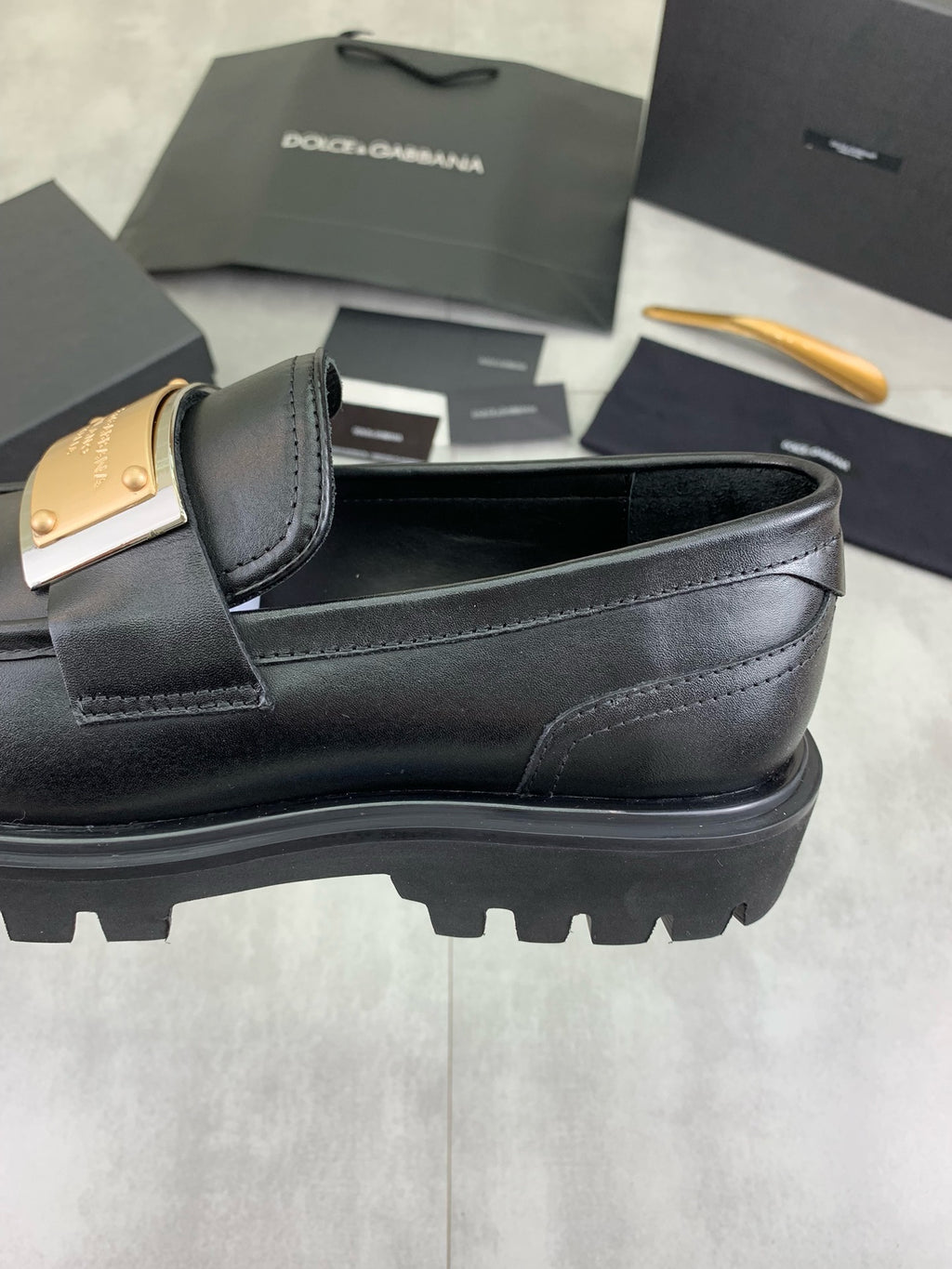 Dolce & Gabbana DG Men's Slip-On Moccasin Loafers with Metal Detail
