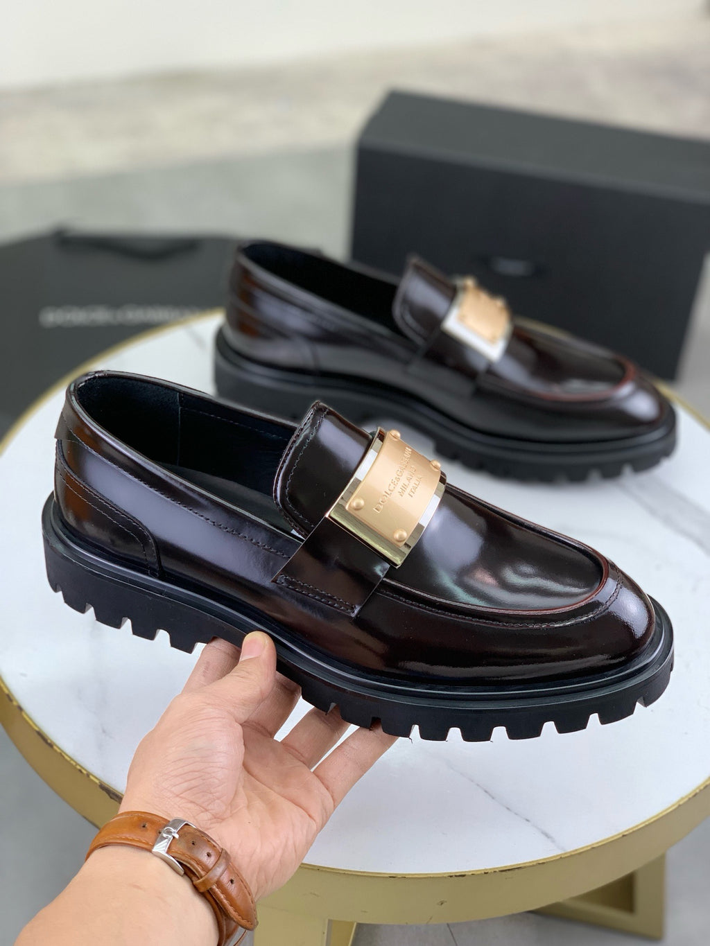 Dolce & Gabbana DG Men's Slip-On Moccasin Loafers with Metal Detail