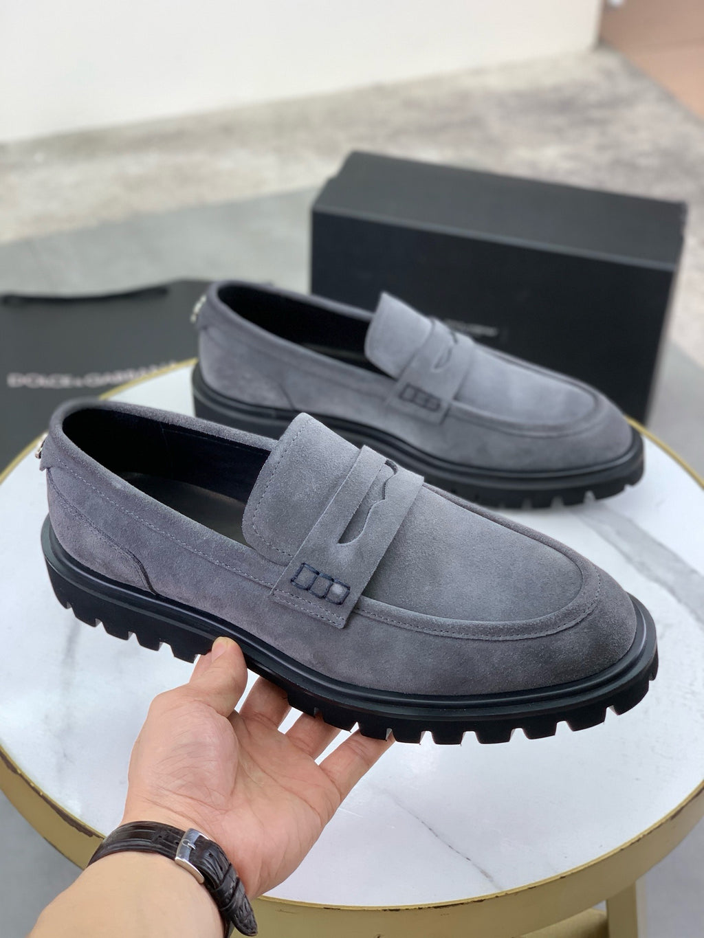Dolce & Gabbana DG Men's Slip-On Moccasin Loafers with Metal Detail