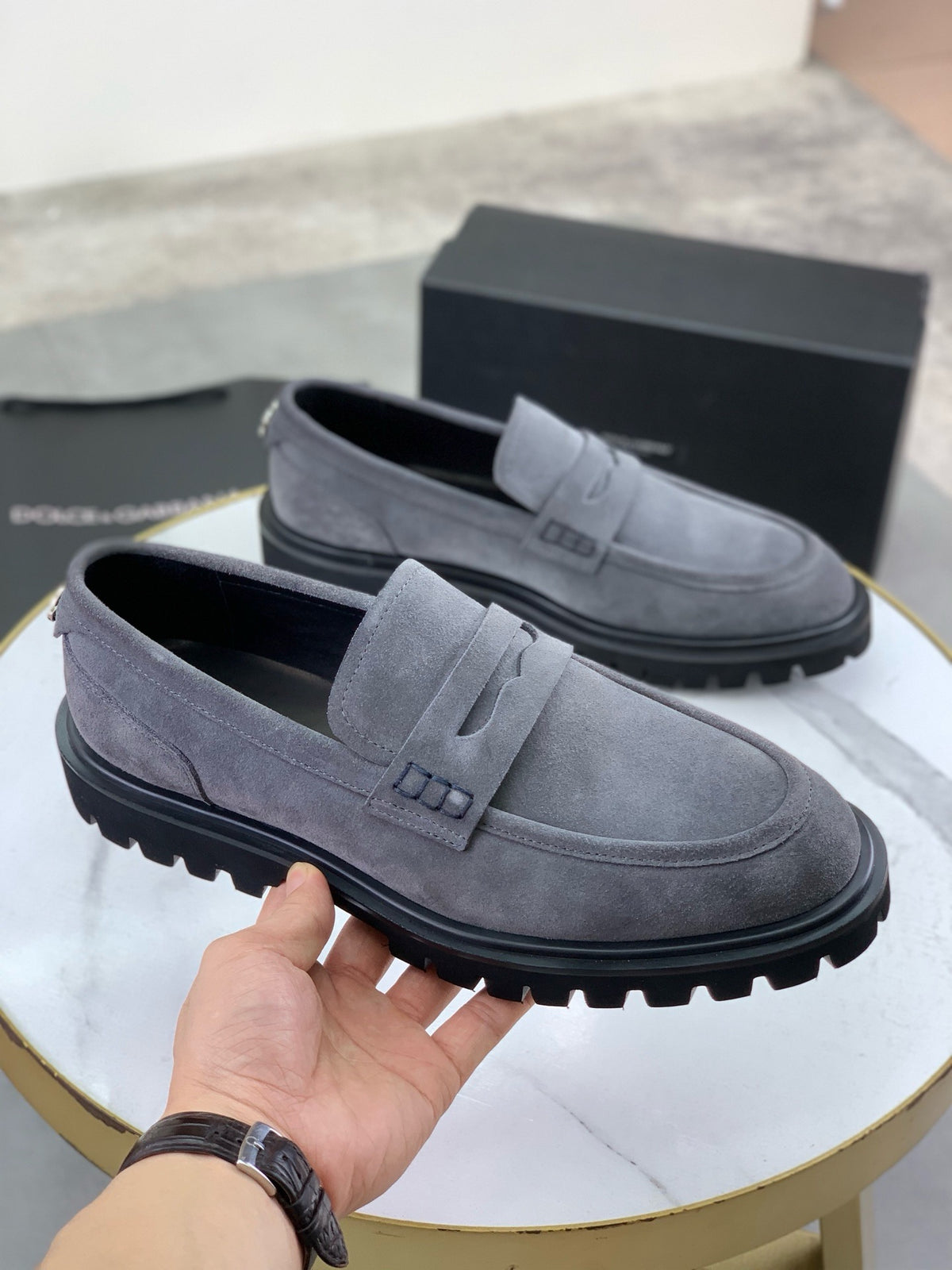 Dolce & Gabbana DG Men's Slip-On Moccasin Loafers with Metal Detail