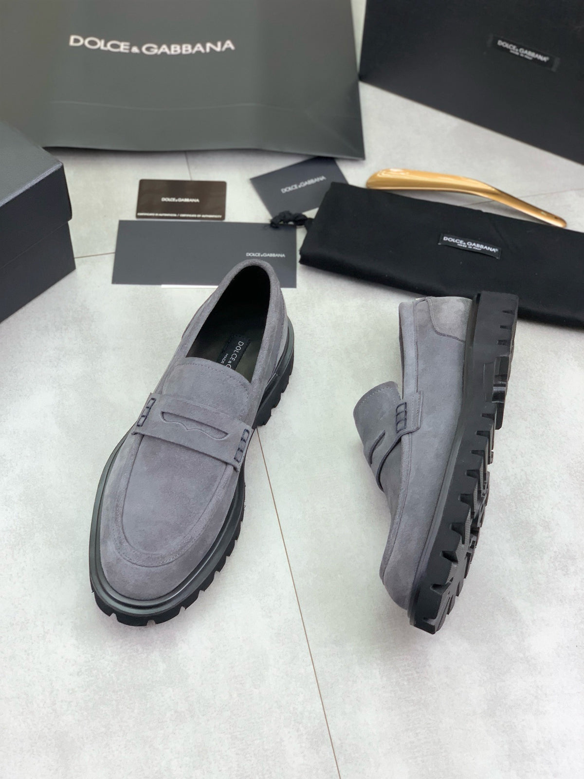 Dolce & Gabbana DG Men's Slip-On Moccasin Loafers with Metal Detail