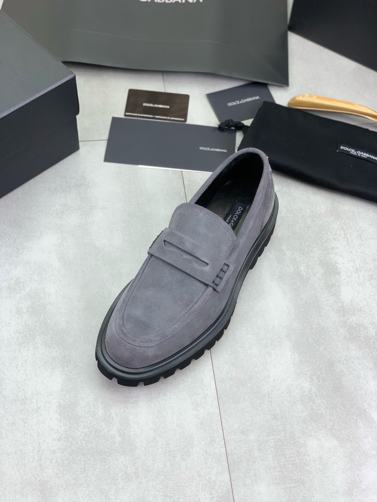 Dolce & Gabbana DG Men's Slip-On Moccasin Loafers with Metal Detail